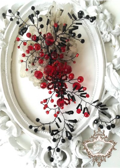 Кристална украса за коса за абитуриентски бал в червено и черно Passion by Rosie